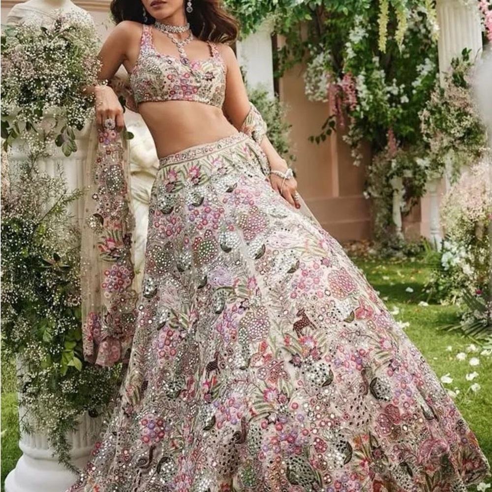 Multicolor floral embroidered Georgette Lehenga Set With Dupatta
